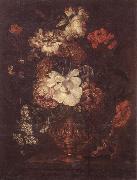 unknow artist Still life of Roses,Carnations,Daisies,peonies and convulvuli in a gilt vase,upon a stone ledge Spain oil painting artist